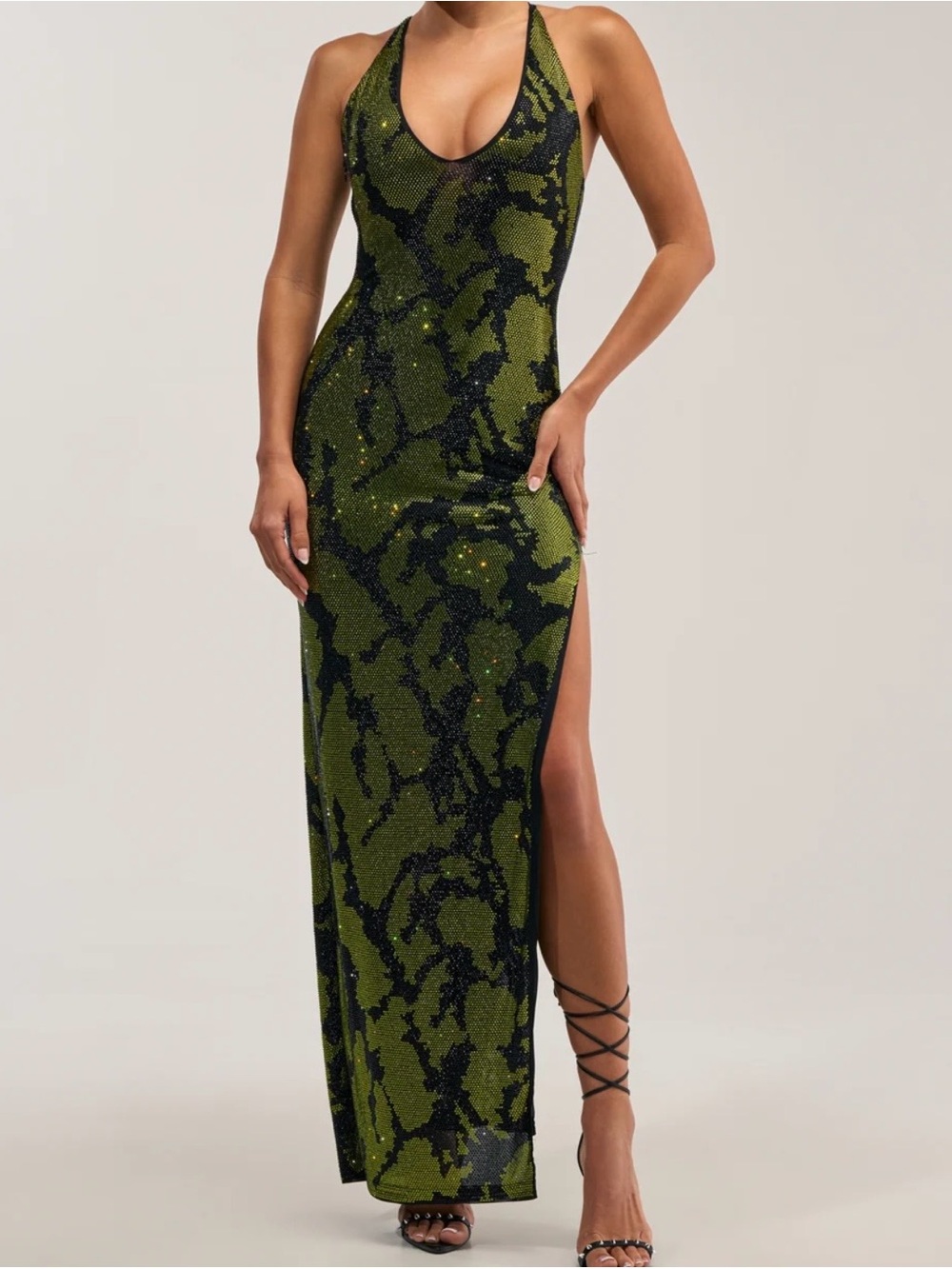 AKIRA Snakeskin Print sparkle gem luxury evening gown skit dress Medium
